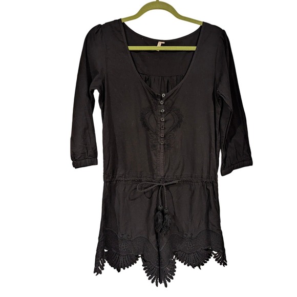 Rip‎ Curl Romper Crochet Trim 3/4 Sleeve Black Cotton Size M - Picture 1 of 7